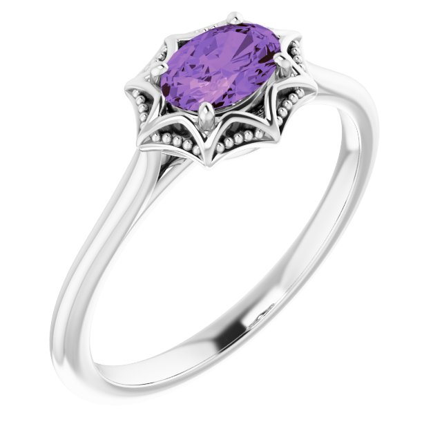 14K White Natural Amethyst Ring