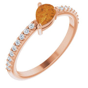 14k Rose Natural Citrine & 1/6 Ctw Natural Diamond Ring