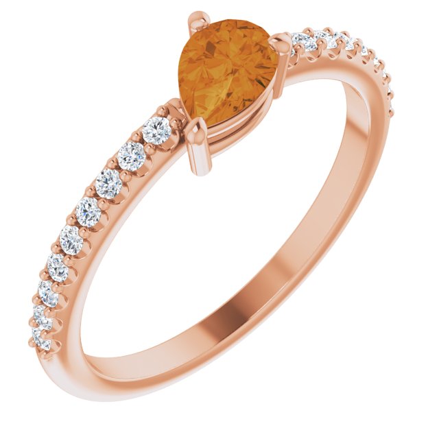 14k Rose Natural Citrine & 1/6 Ctw Natural Diamond Ring
