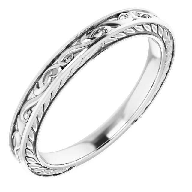 14K White  7x5 mm Emerald Wedding Band