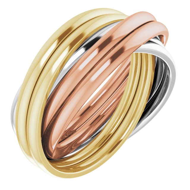 14k Tri-color 6-band Rolling Ring Size 7