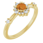14K Yellow Natural Citrine & 1/6 CTW Natural Diamond Halo-Style Ring