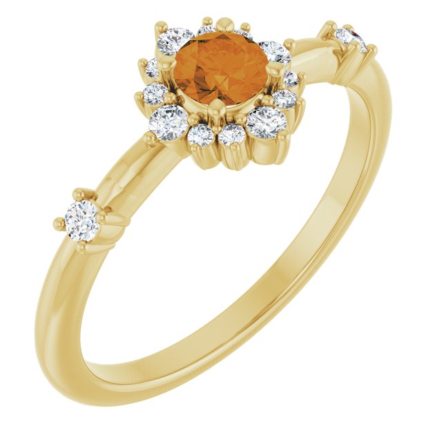 14K Yellow Natural Citrine & 1/6 CTW Natural Diamond Halo-Style Ring