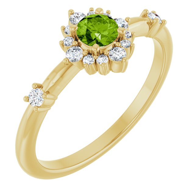 14K Yellow Natural Peridot & 1/6 CTW Natural Diamond Halo-Style Ring