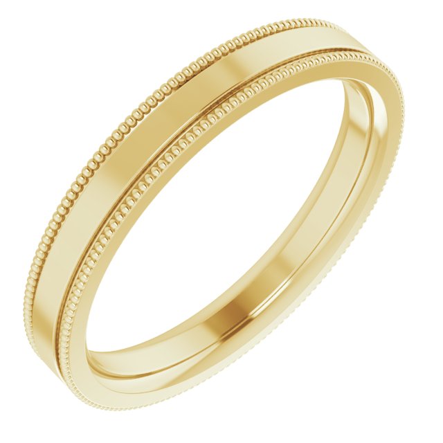 14k Yellow 3 Mm Milgrain Comfort-fit Flat Band Size 7