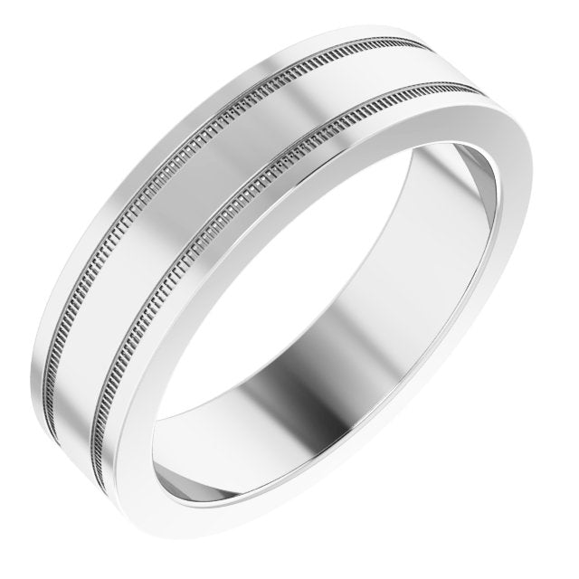 14k White 5 Mm Flat Comfort-fit Band With Milgrain Size 11