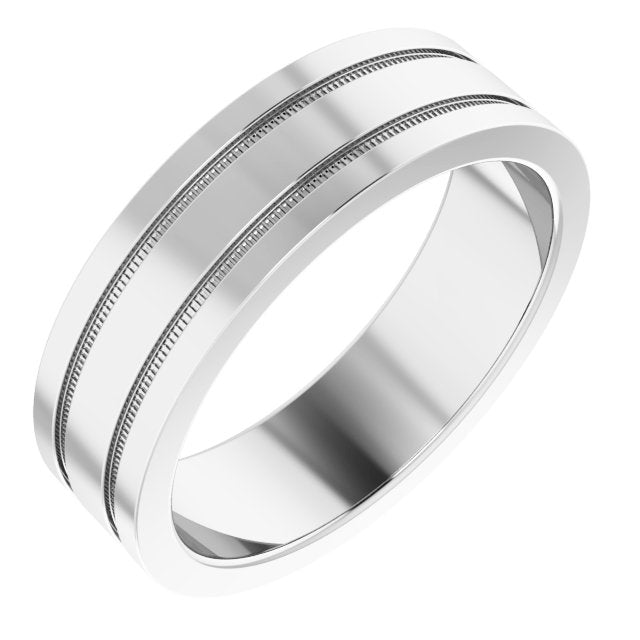 14k White 6 Mm Flat Comfort-fit Band With Milgrain Size 9