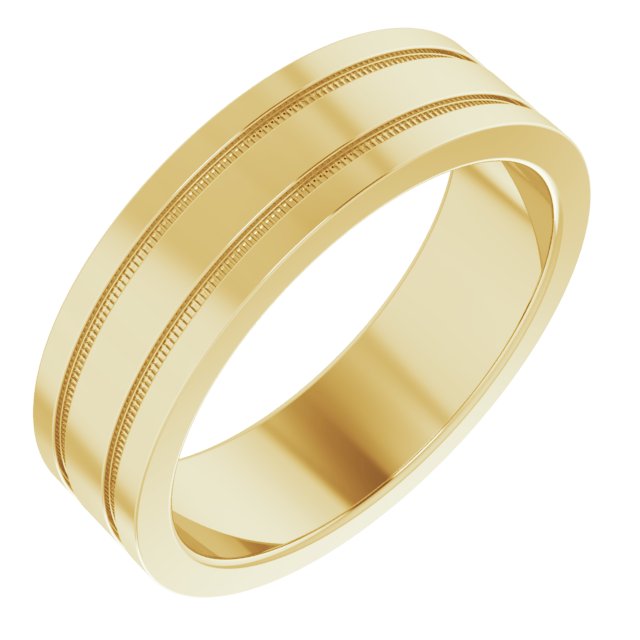 14k Yellow 6 Mm Flat Comfort-fit Band With Milgrain Size 9