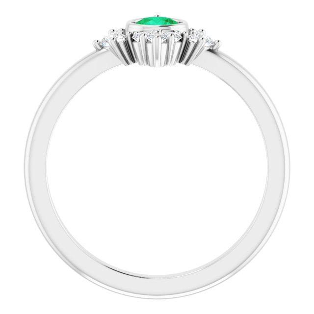 14K White Natural Emerald & 1/5 CTW Natural Diamond Ring