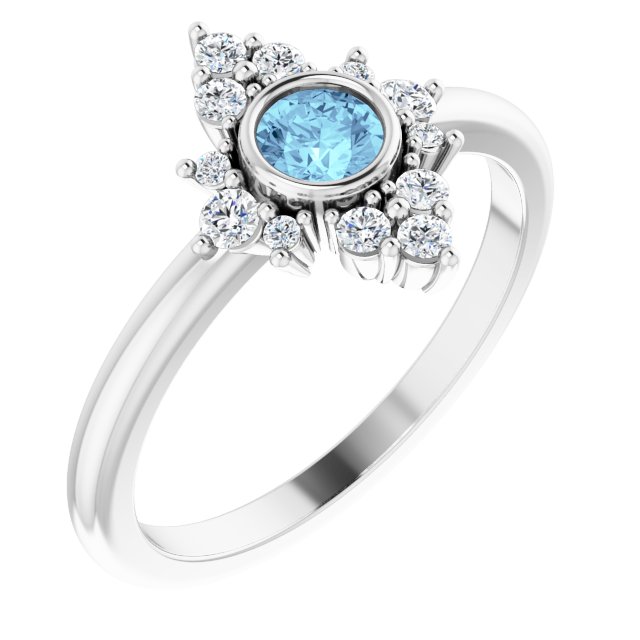 14K White Natural Aquamarine & 1/5 CTW Natural Diamond Ring