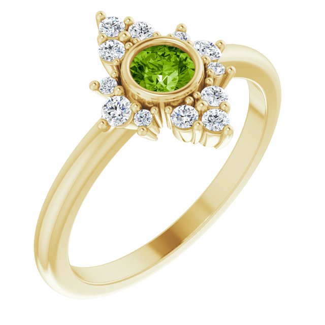 14K Yellow Natural Peridot & 1/5 CTW Natural Diamond Ring
