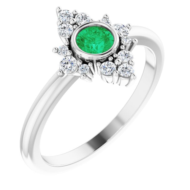 14K White Natural Emerald & 1/5 CTW Natural Diamond Ring