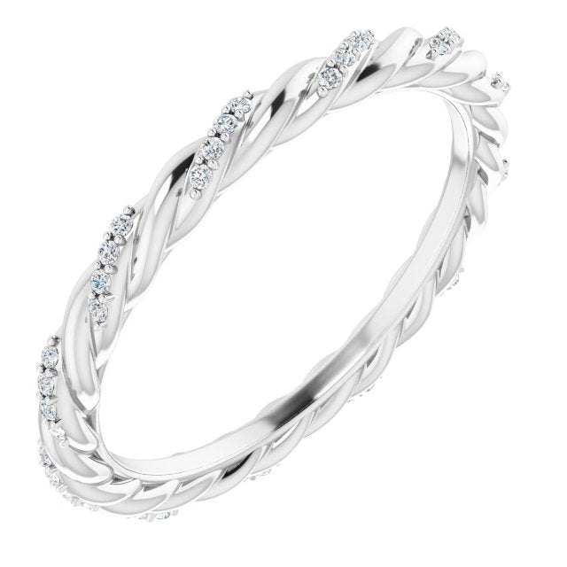 14k White 1/10 Ctw Natural Diamond Rope Eternity Band Size 7