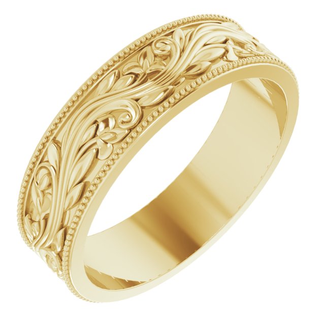 14K Yellow 6 mm Sculptural Milgrain Band Size 11.5