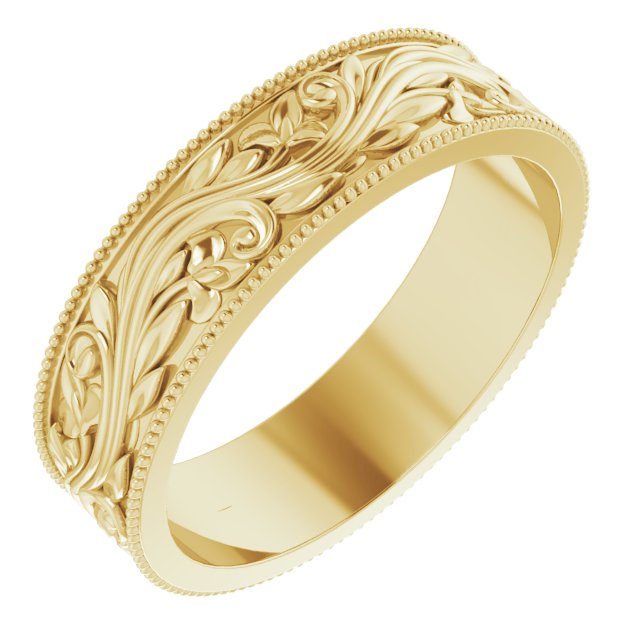 14k Yellow 6 Mm Sculptural Milgrain Band Size 10