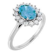 14k White Natural Swiss Blue Topaz & 3/8 Ctw Natural Diamond Ring