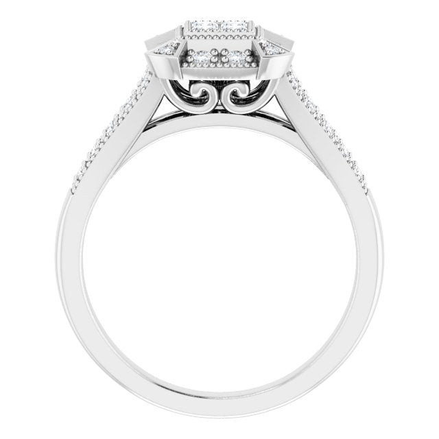 Sterling Silver Cubic Zirconia Halo-Style Illusion Ring Size 7