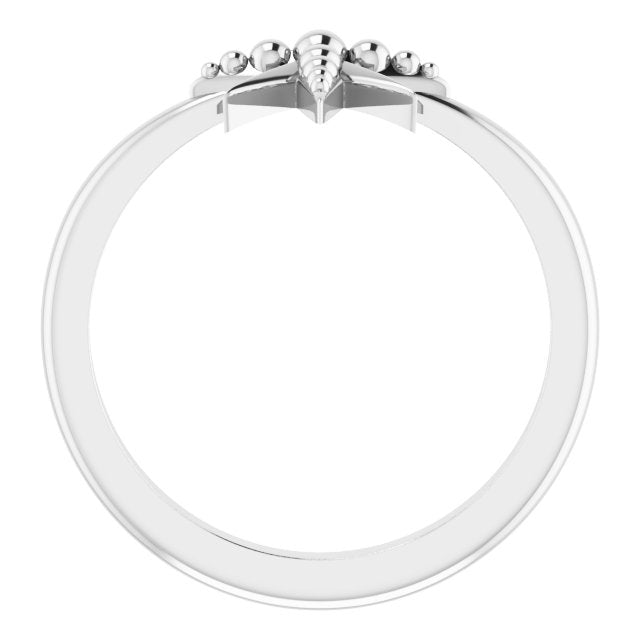 14K White Beaded Star Ring