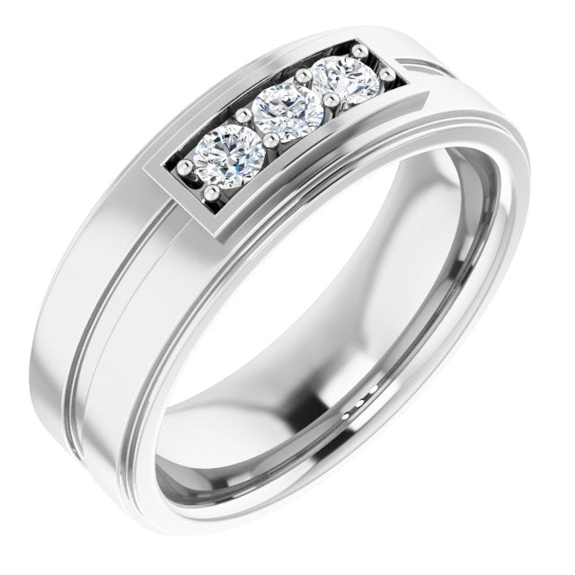 14k White 1/3 Ctw Natural Diamond Three-stone Band