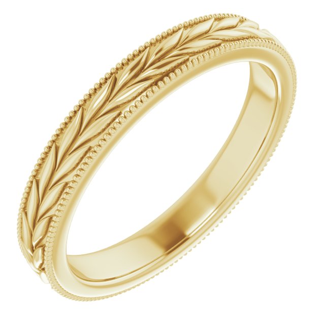 14K Yellow 3 mm Floral Band with Milgrain Size 7