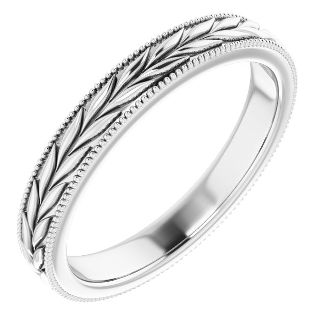 14k White 3 Mm Floral Band With Milgrain Size 6.5