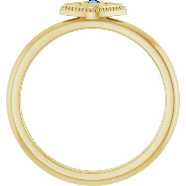 14K Yellow Natural Aquamarine Stackable Evil Eye Ring