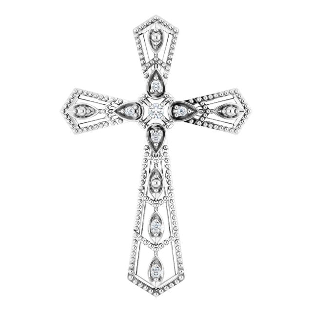 14k White .025 Ctw Natural Diamond Cross Pendant