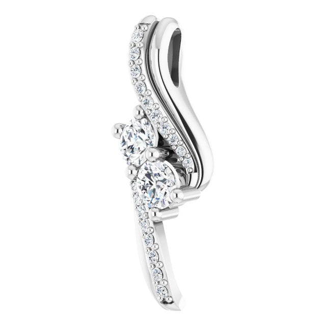 14k White 5/8 Ctw Natural Diamond Two-stone Pendant