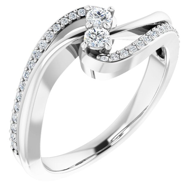 14k White 1/4 Ctw Natural Diamond Two-stone Ring
