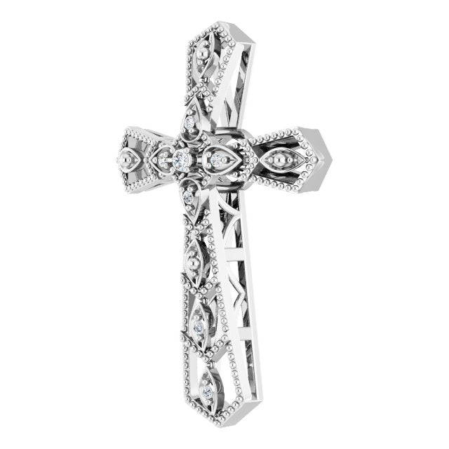 14k White .025 Ctw Natural Diamond Cross Pendant