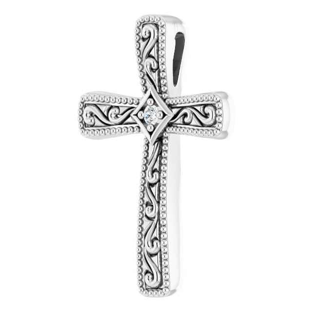 14k White .01 Ct Natural Diamond Cross Pendant