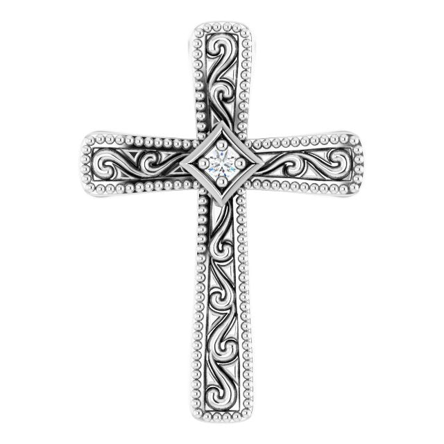 14k White .01 Ct Natural Diamond Cross Pendant