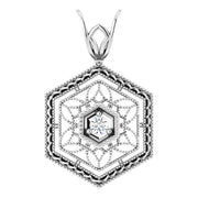 14K White .025 CT Natural Diamond Filigree Pendant