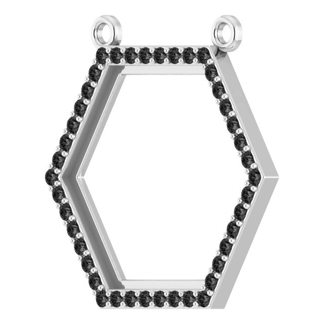 14k White 1/10 Ctw Natural Black Diamond Geometric Necklace Center
