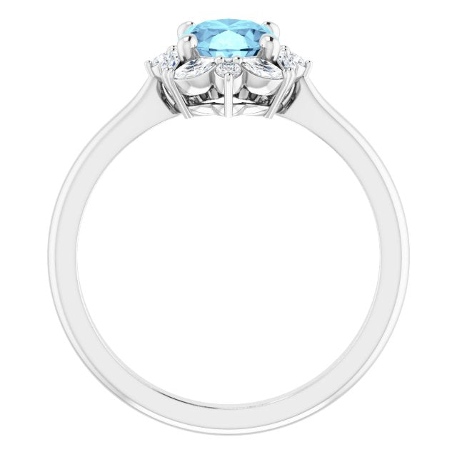 14K White Natural Aquamarine & 1/3 CTW Natural Diamond Halo-Style Ring