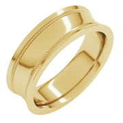 14K Yellow 6 mm Milgrain Concave with Edge Band Size 10