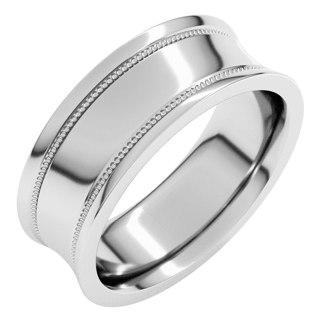 Continuum Sterling Silver 7 mm Milgrain Concave with Edge Band Size 9.5