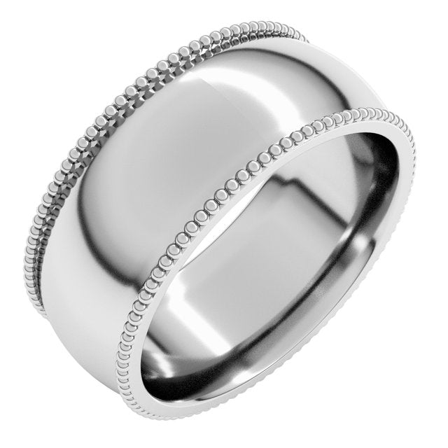 14K White 8 mm Beaded Comfort-Fit Band Size 10.5