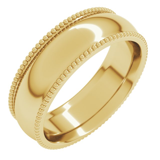 14K Yellow 6 mm Beaded Comfort-Fit Band Size 12