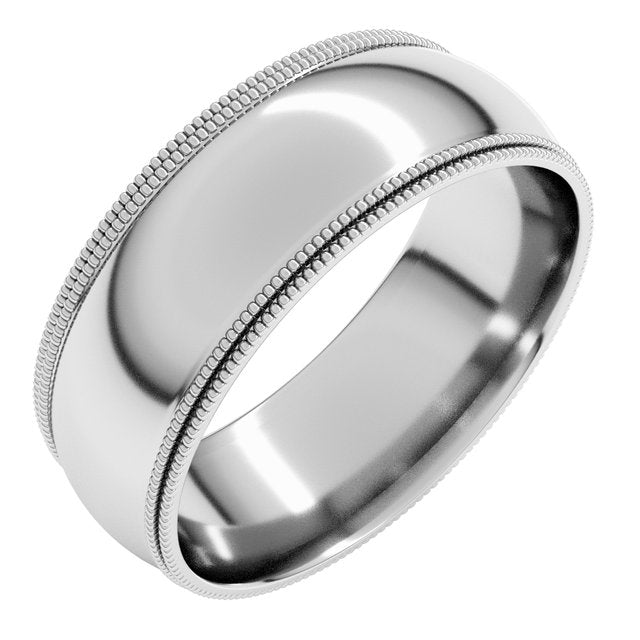 14k White 7 Mm Double Milgrain Half Round Comfort Fit Band Size 12