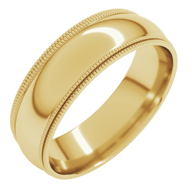 14k Yellow 6 Mm Double Milgrain Half Round Comfort Fit Band Size 12