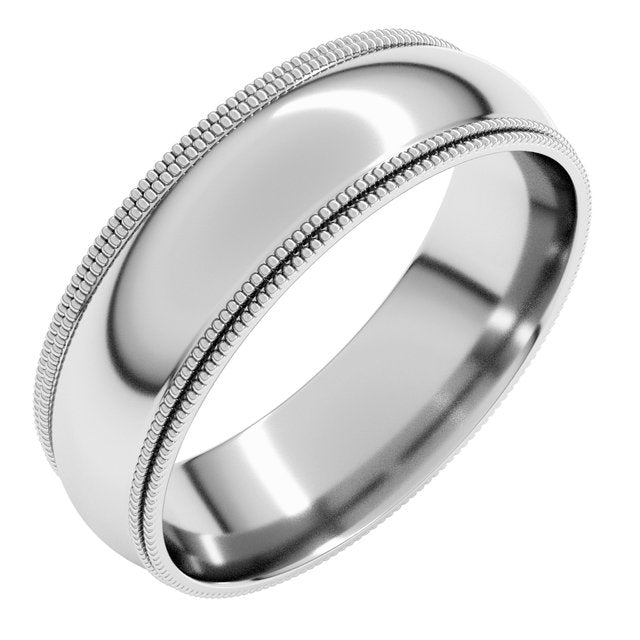 14k White 6 Mm Double Milgrain Comfort Fit Band Size 11.5
