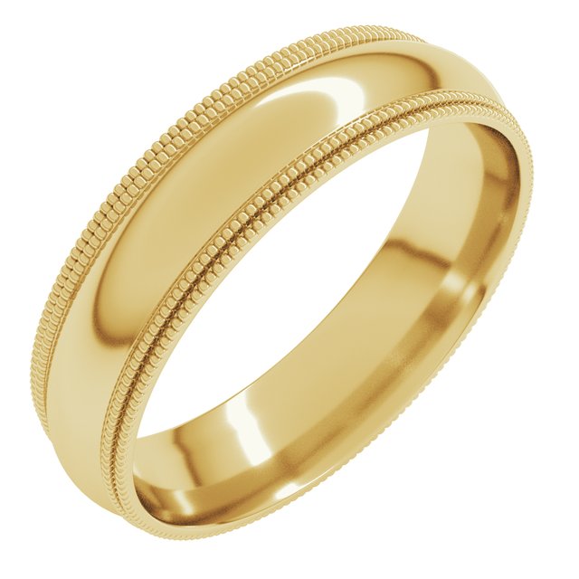 18k Yellow 5 Mm Double Milgrain Half Round Comfort Fit Band Size 9.5