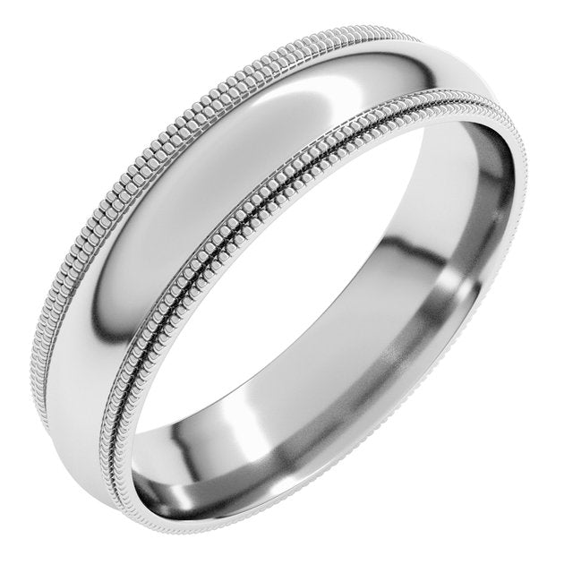 14k White 5 Mm Double Milgrain Half Round Comfort Fit Band Size 10.5