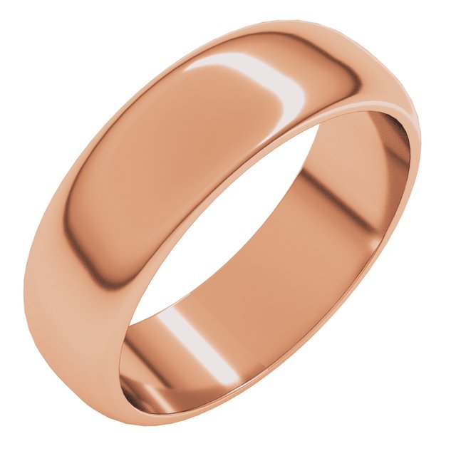 14k Rose 6 Mm Half Round Band Size 8.5