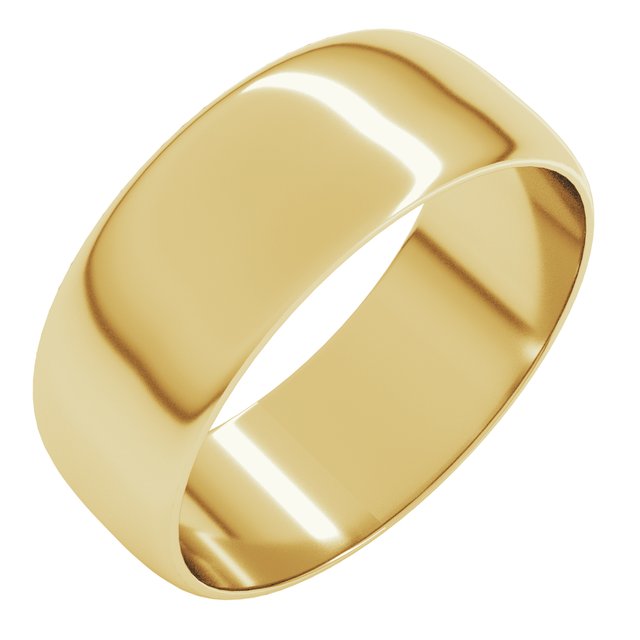 14K Yellow 7 mm Half Round Ultra-Light Band Size 12.5