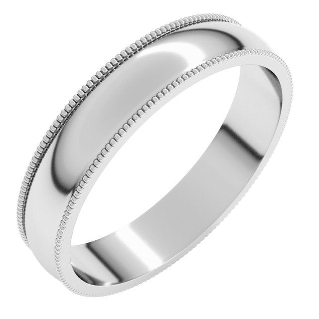 18k White 4 Mm Milgrain Half Round Light Band Size 9.5