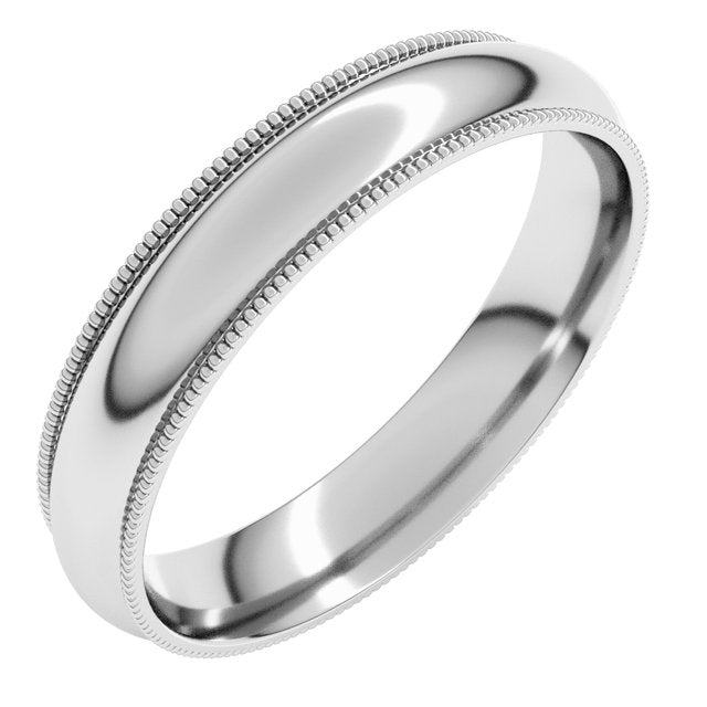 18k White 4 Mm Milgrain Half Round Comfort Fit Band Size 8