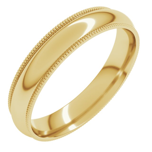 18K Yellow 4 mm Milgrain Half Round Comfort Fit Band Size 7