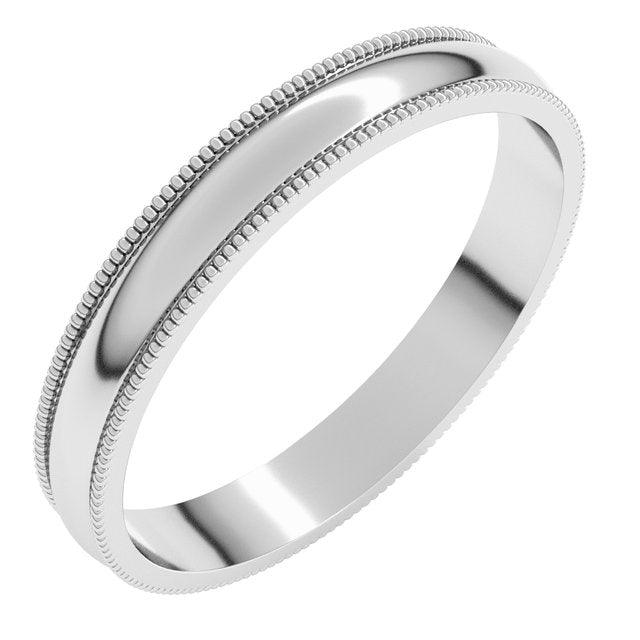 18k White 3 Mm Milgrain Half Round Light Band Size 10